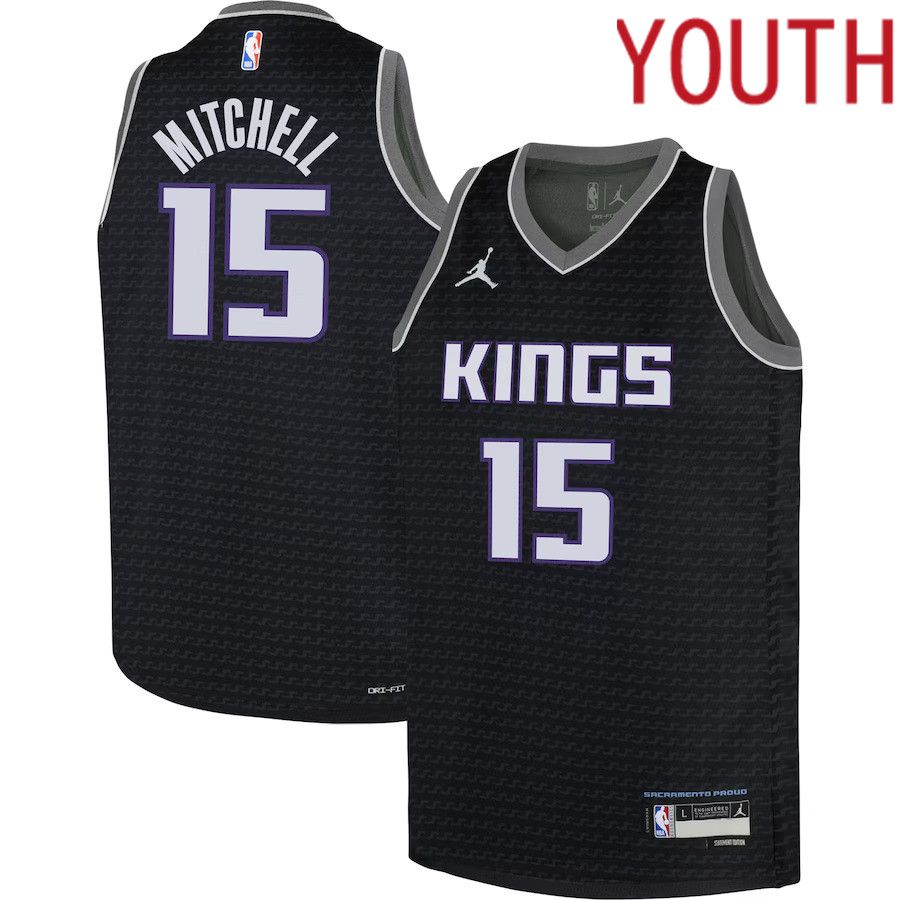 Youth Sacramento Kings #15 Davion Mitchell Jordan Brand Black 2022-23 Swingman NBA Jersey